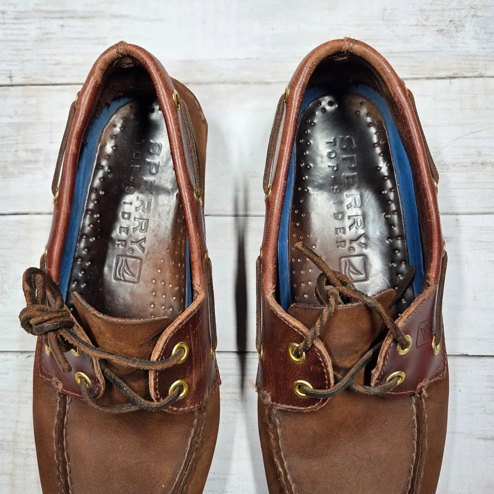Sperry Top-Sider Authentic Original Boat Shoe Men 9M Brown Leather 0195412 2Tone